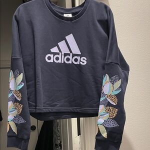 Adidas Dark Blue Sweatshirt with Patterned Sleeves